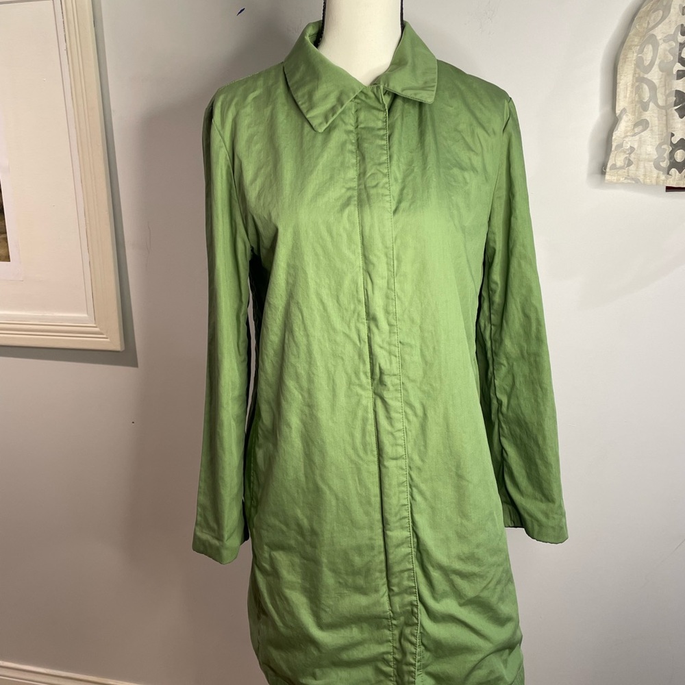Gap Plaid Trench Green Coat Women Medium - Picture 2 of 10